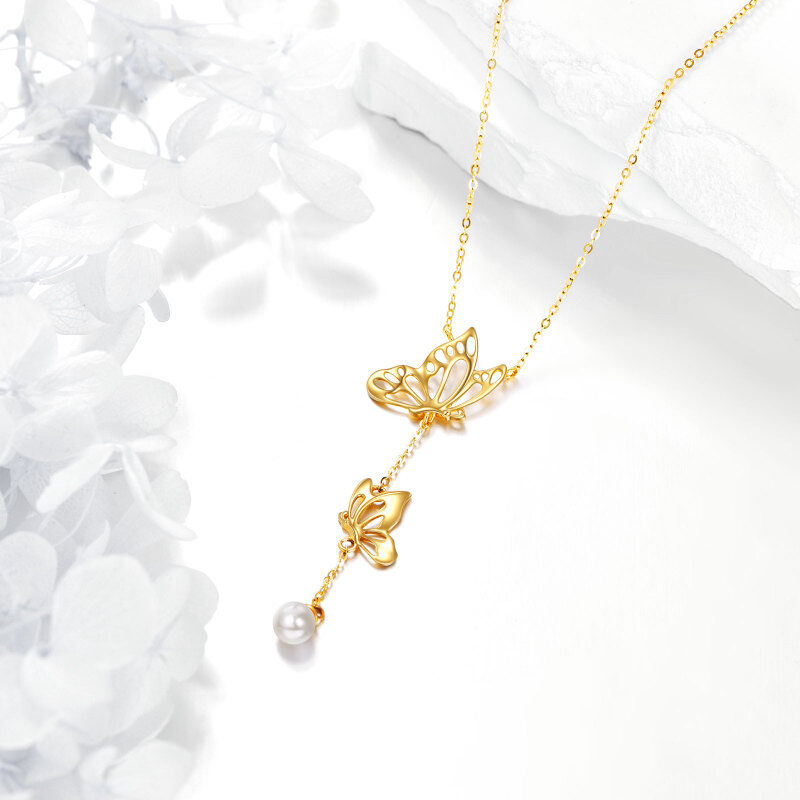 10K White Gold Pearl Butterfly Non-adjustable Y-Necklace-4