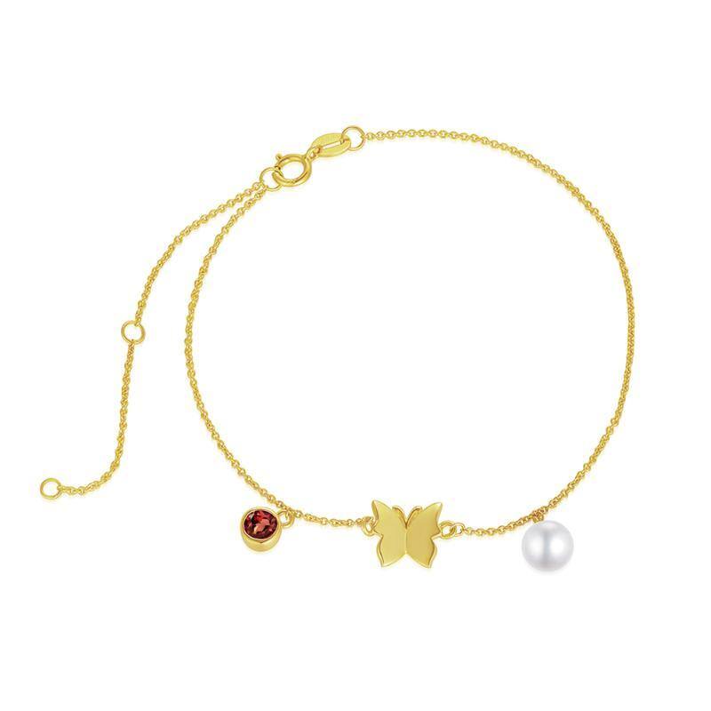 Pulseira com pingente de borboleta e pérola em ouro 14K-1