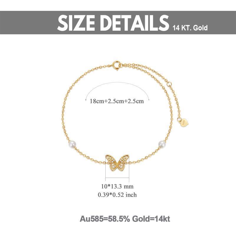 Sterling Silver with Yellow Gold Plated Pearl Butterfly Single Layer Charm Anklet-5