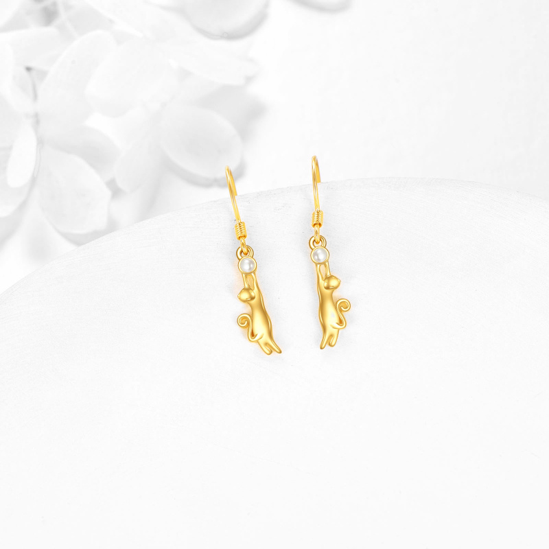 Katzenohrringe aus 10-karätigem Gold mit Perlen-3