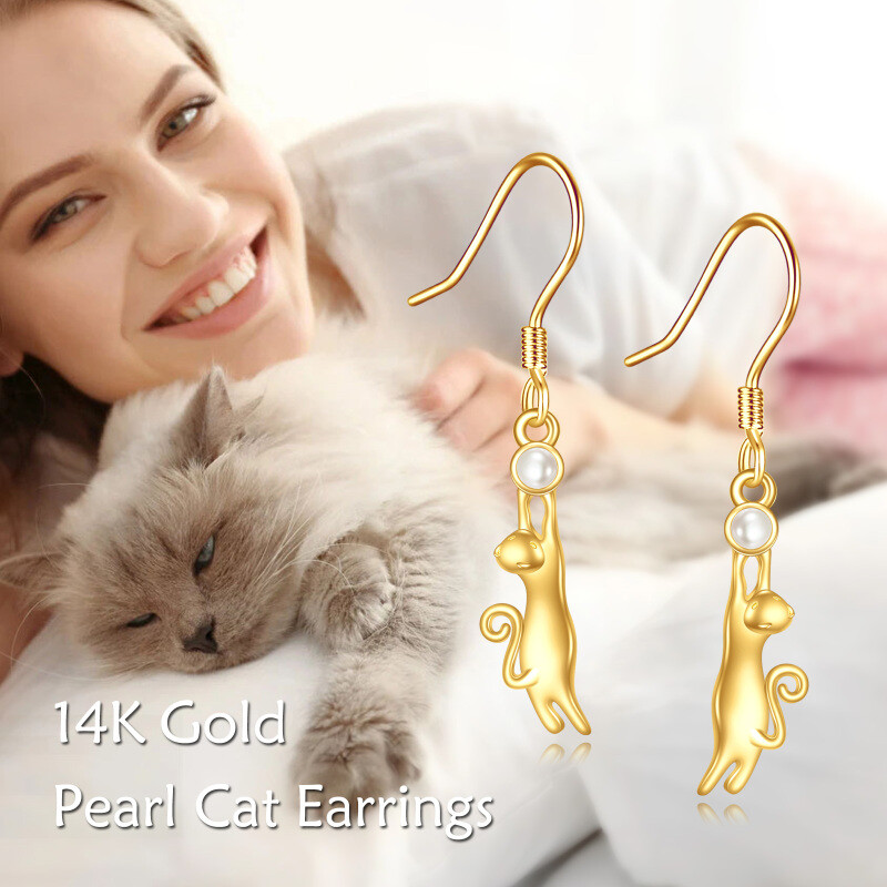 Katzenohrringe aus 10-karätigem Gold mit Perlen-6