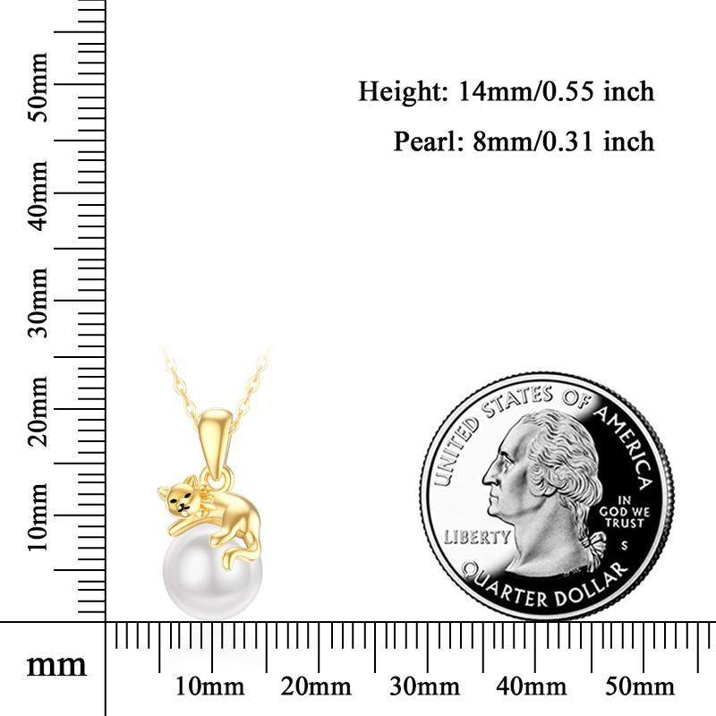 10K Gold Pearl Cat Pendant Necklace-5