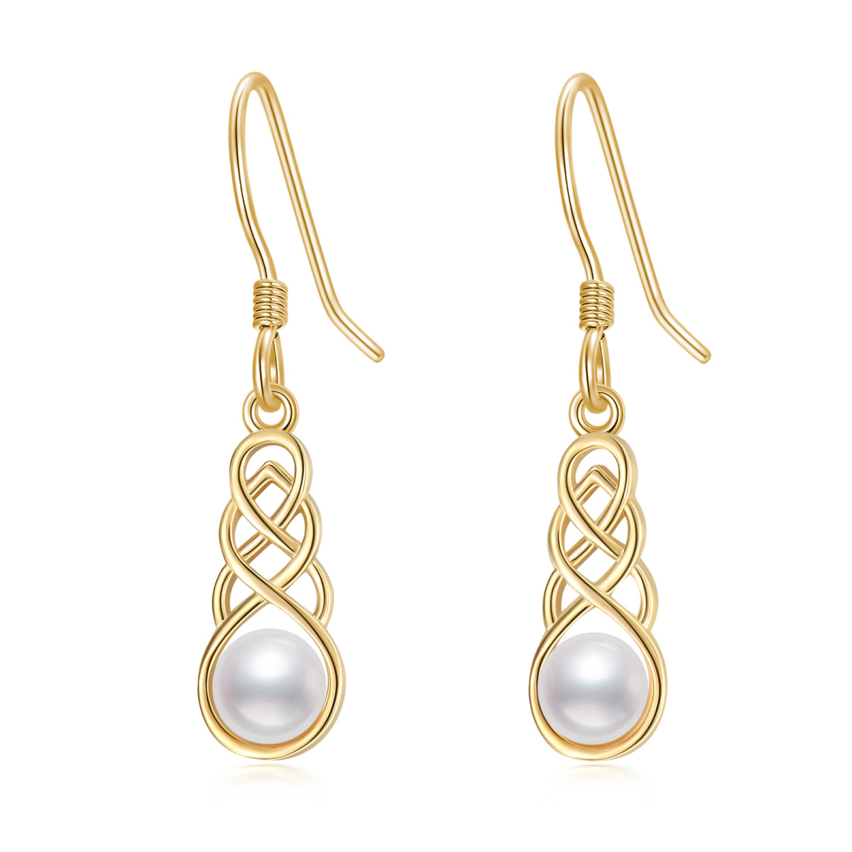 Boucles d'oreilles pendantes celtiques en or 14 carats et perles, bijoux cadeaux pour femmes-1