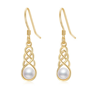14K Gold Pearl Celtic Dangle Drop Earrings Jewelry Gifts for Women-40