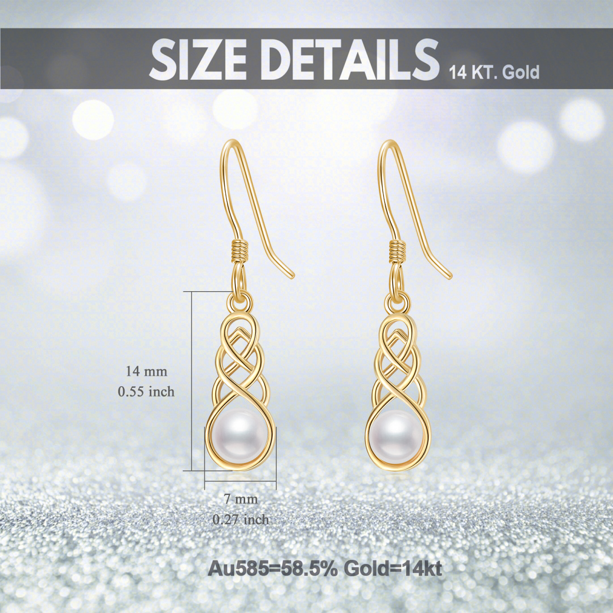Boucles d'oreilles pendantes celtiques en or 14 carats et perles, bijoux cadeaux pour femmes-5