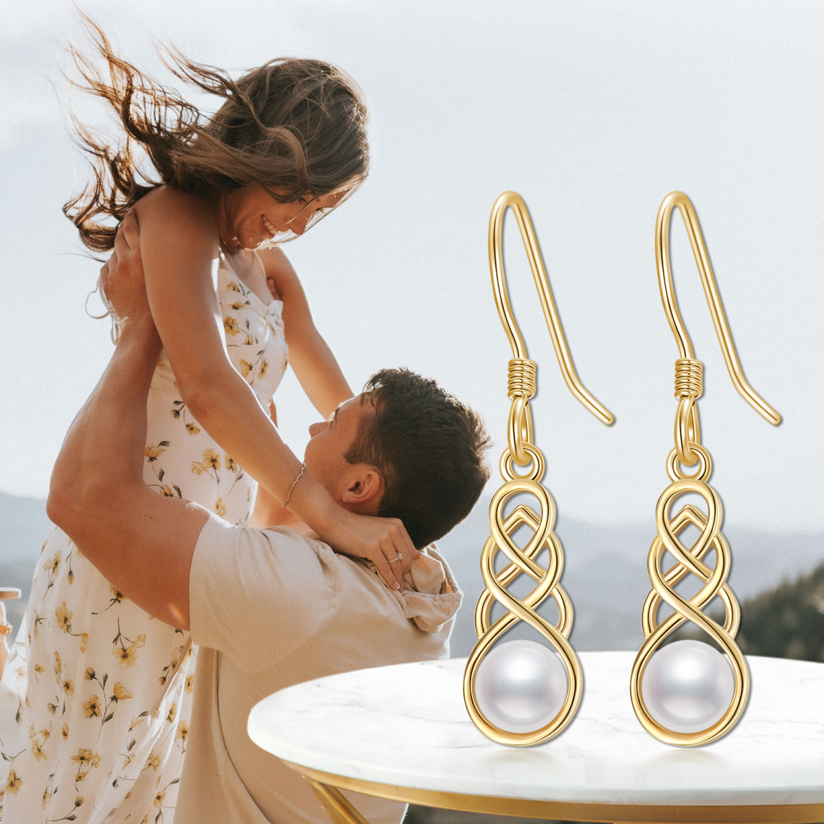 Boucles d'oreilles pendantes celtiques en or 14 carats et perles, bijoux cadeaux pour femmes-6