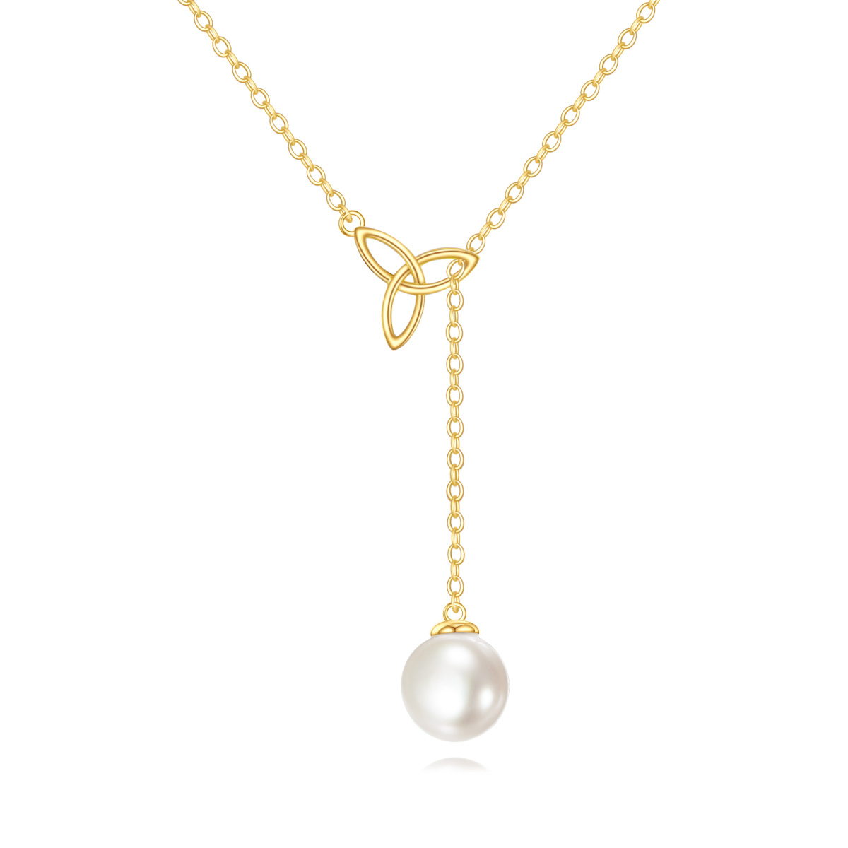 14K gouden parel Keltische knoop verstelbare Y-ketting-1