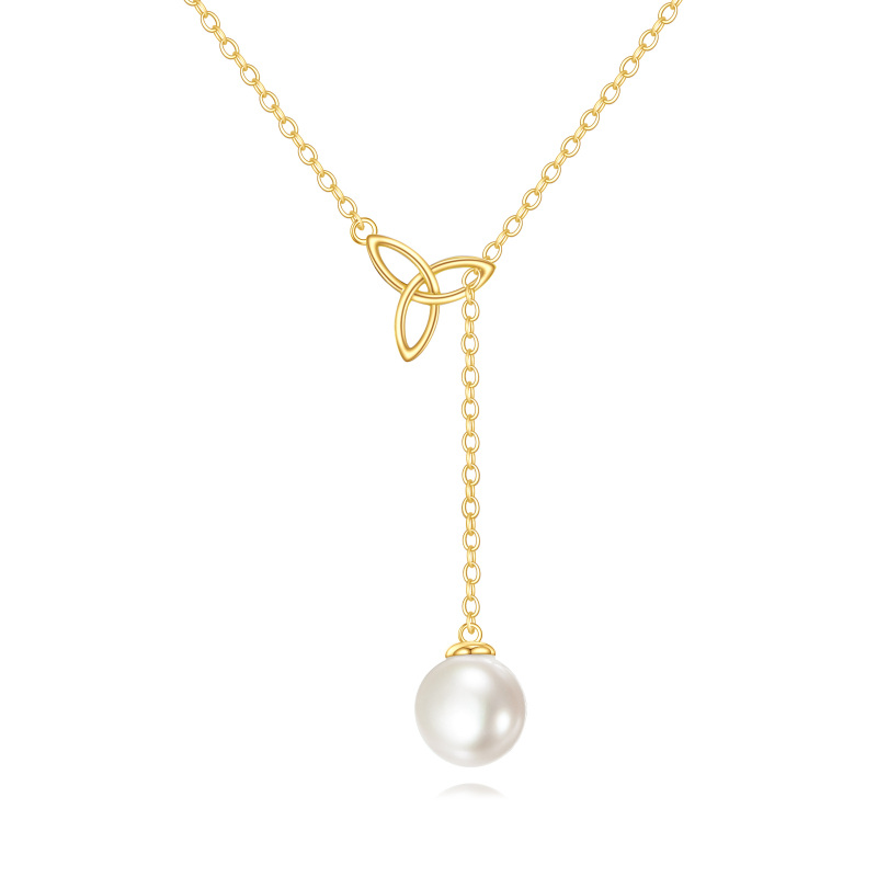 10K Gold Pearl Celtic Knot Adjustable Y Necklace-6