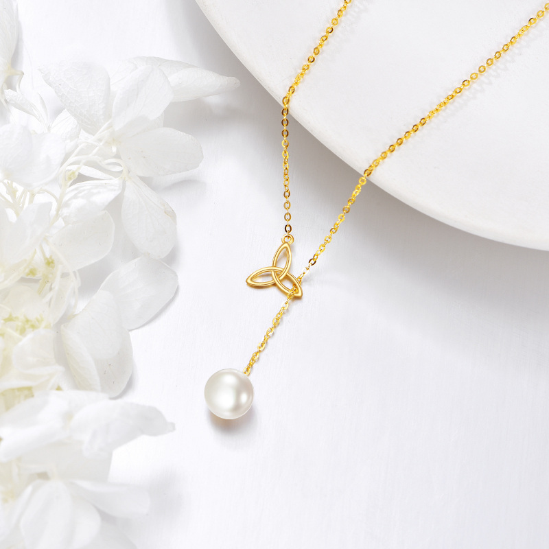 Collana a Y regolabile con nodo celtico in oro bianco 10K-3