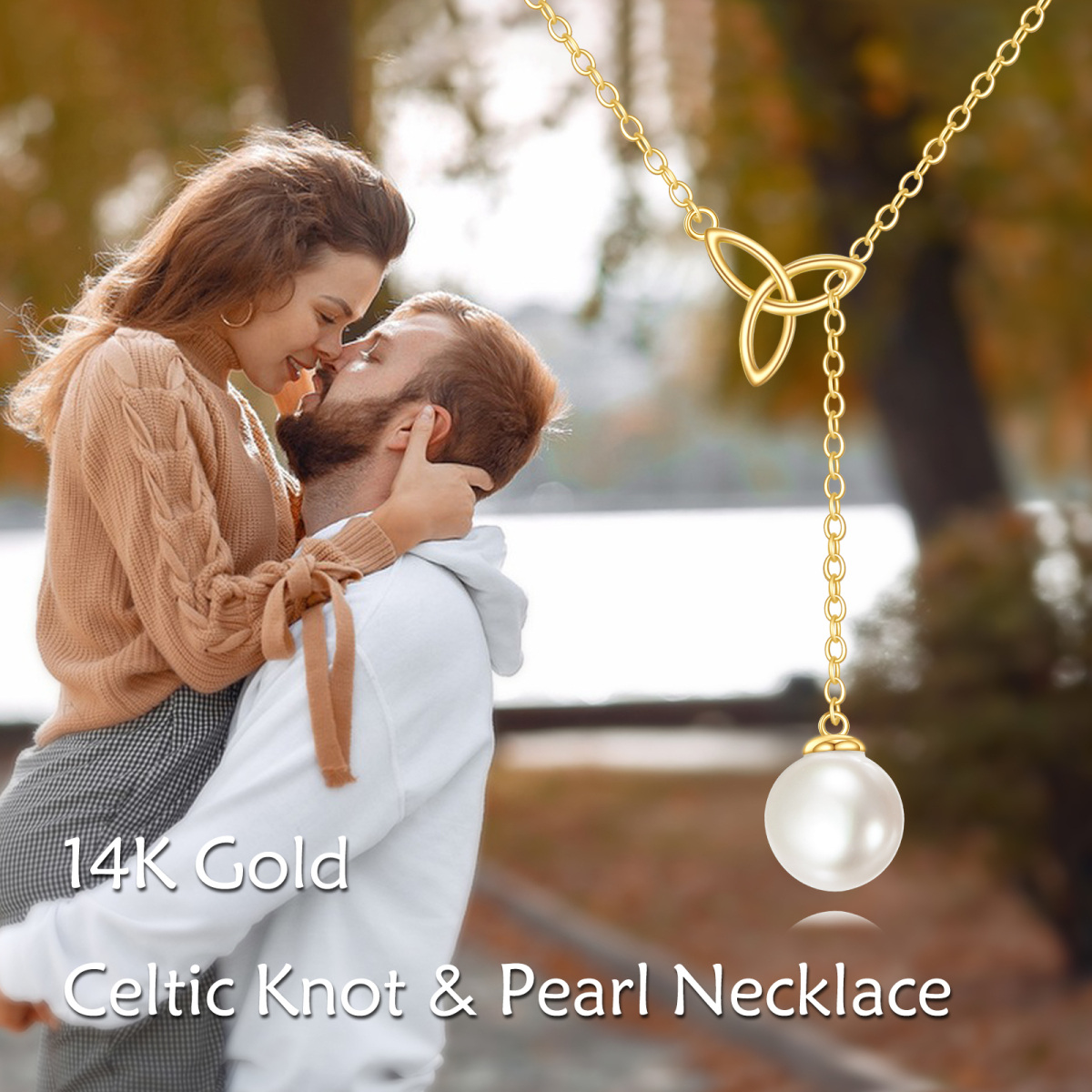 14K gouden parel Keltische knoop verstelbare Y-ketting-6