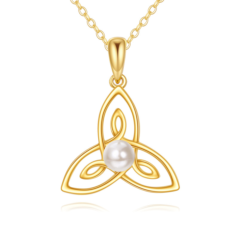 9K Gold Pearl Celtic Knot Pendant Necklace-9