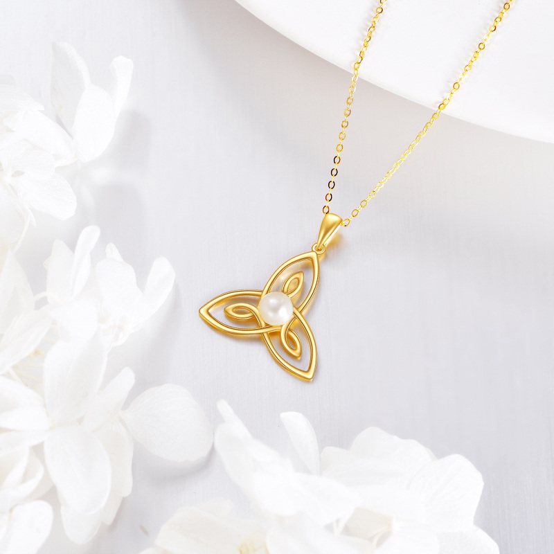 Collier pendentif nœud celtique en or 9 carats et perle-3