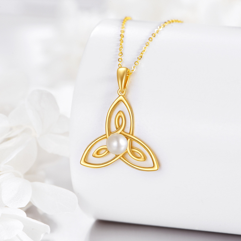Collier pendentif nœud celtique en or 9 carats et perle-4