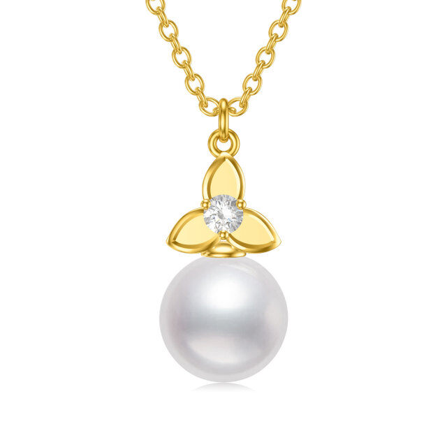 Collier pendentif nœud celtique en or 14K avec zircon cubique et perle