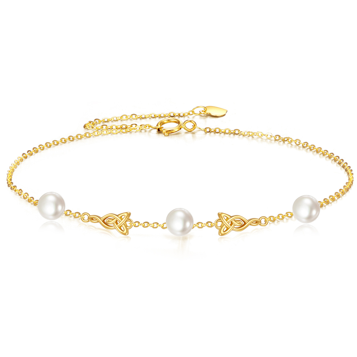 Bracelet de cheville en or 14K avec nœud celtique et perles-1