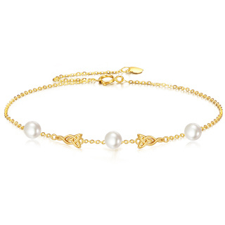 10K Gold Pearl Celtic Knot Single Layer Anklet-23