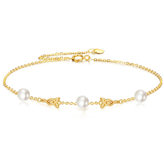 Bracelet de cheville en or 14K avec nœud celtique et perles