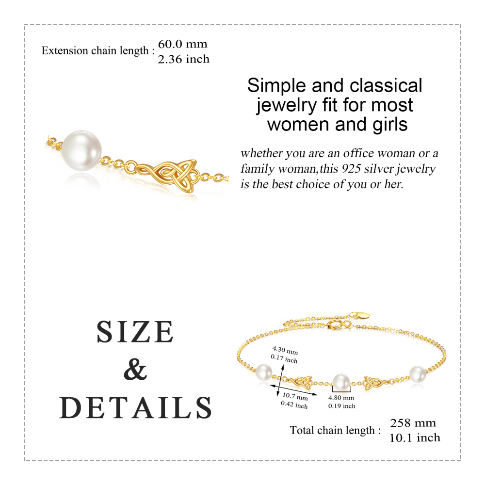 10K Gold Pearl Celtic Knot Single Layer Anklet-5