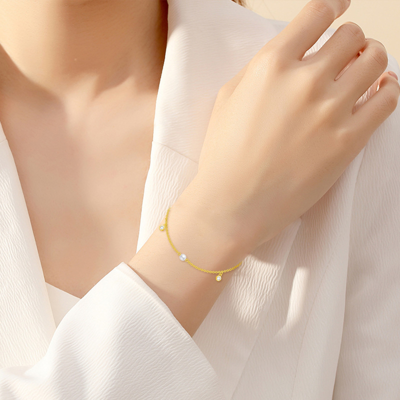 10K Gold Pearl Chain Bracelet-2