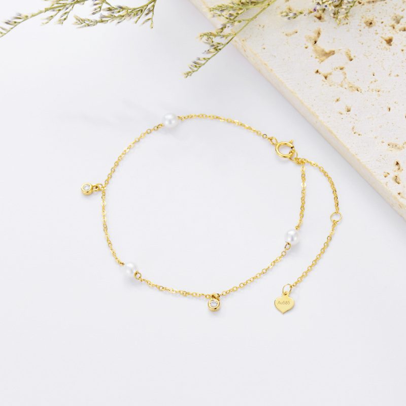 10K Gold Pearl Chain Bracelet-3