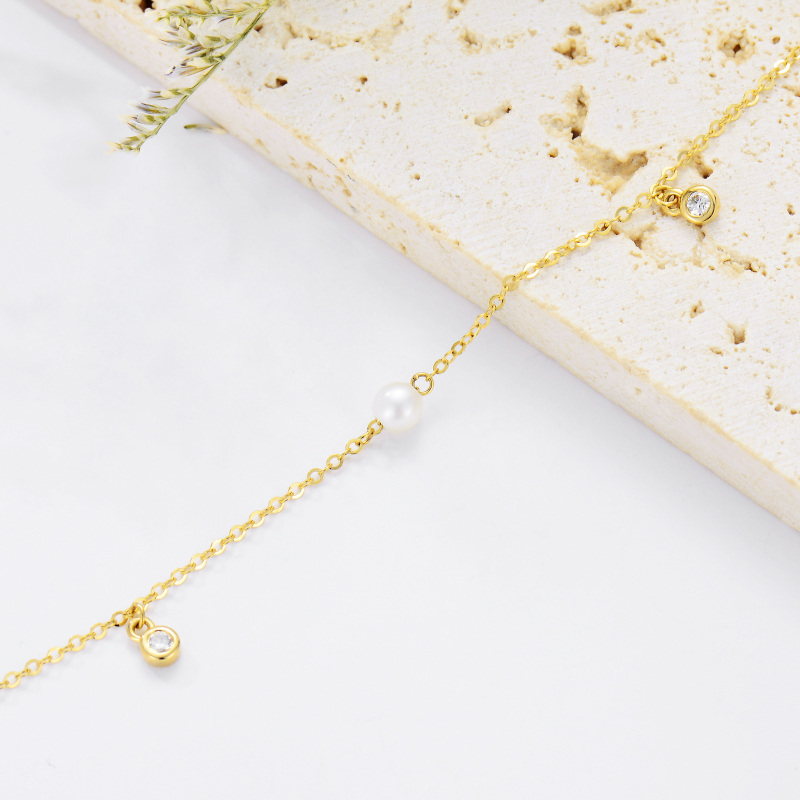 10K Gold Pearl Chain Bracelet-4