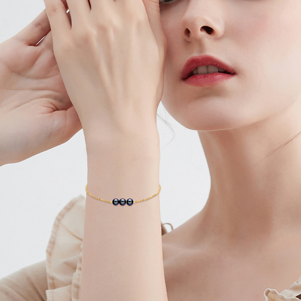 Pulsera con dije de perla de oro de 10 quilates-2