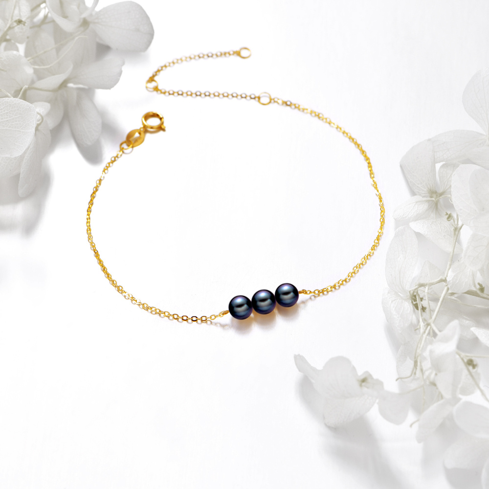 Pulsera con dije de perla de oro de 10 quilates-3
