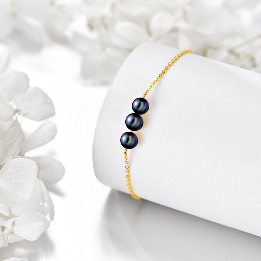 Pulsera con dije de perla de oro de 10 quilates-4