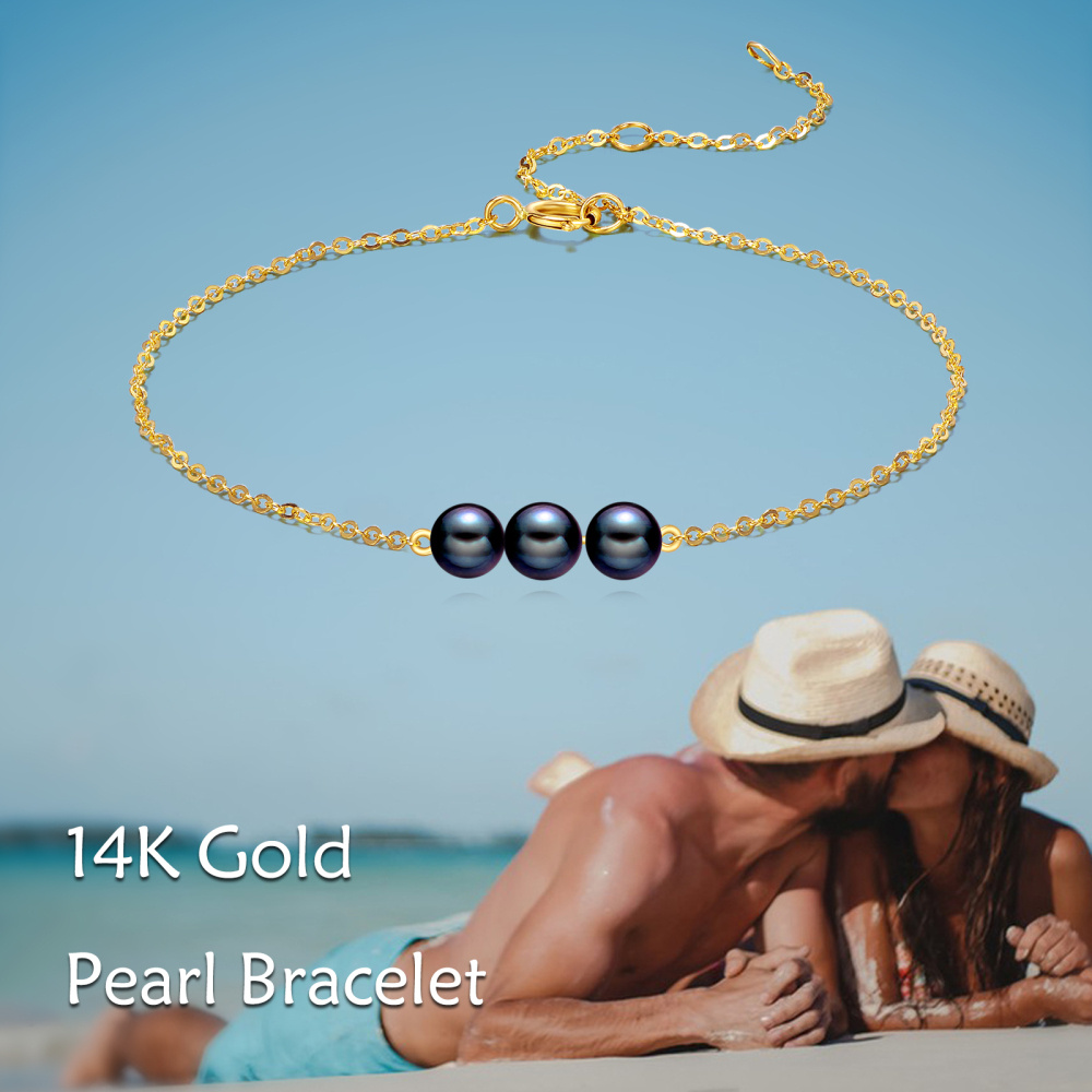 Pulsera con dije de perla de oro de 10 quilates-6
