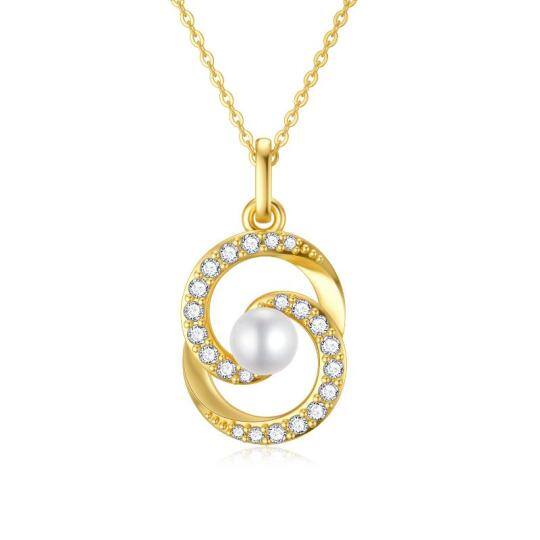 Colar circular de ouro sólido 14K para mulheres colar com pingente de pérola aniversário bithday