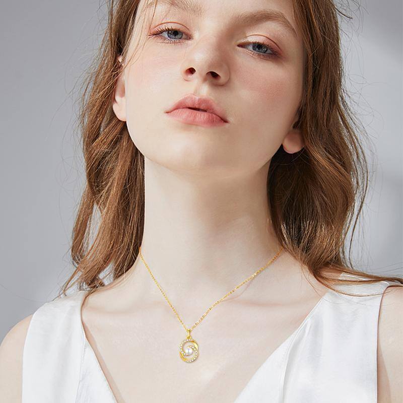 10K Gold Pearl Circle Pendant Necklace-2