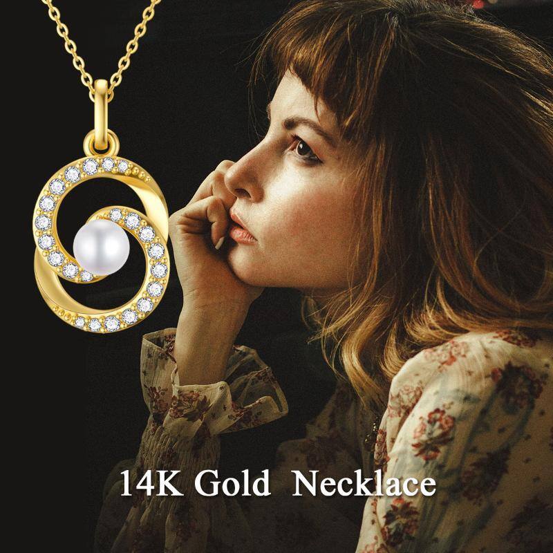 10K Gold Pearl Circle Pendant Necklace-4