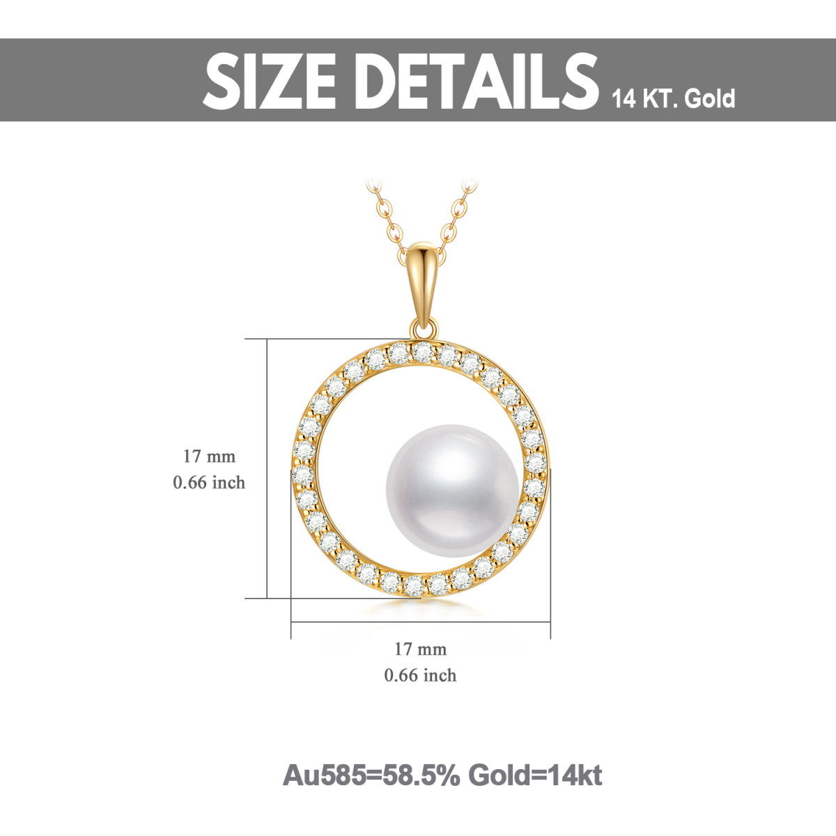 Collier à pendentif circulaire en perles d'or 14 carats et zircones cubiques-5