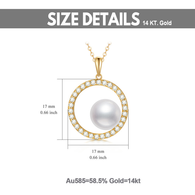 14K Gold Pearl & Cubic Zirconia Circle Pendant Necklace-5