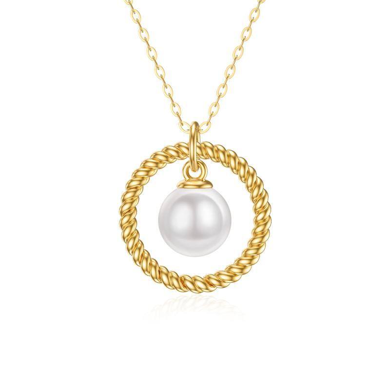 10K Gold Circle Pearl Pendant Necklace For Women-1