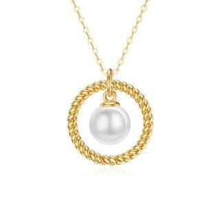 14K Gold Circle Pearl Pendant Necklace For Women-3