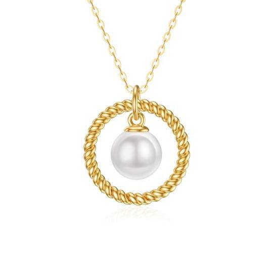 14K Gold Circle Pearl Pendant Necklace For Women