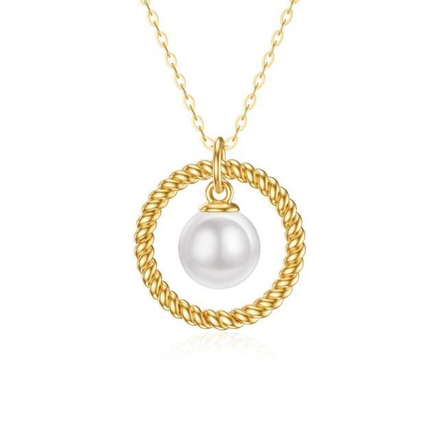 14K Gold Pearl Circle Circle Pendant Necklace-1