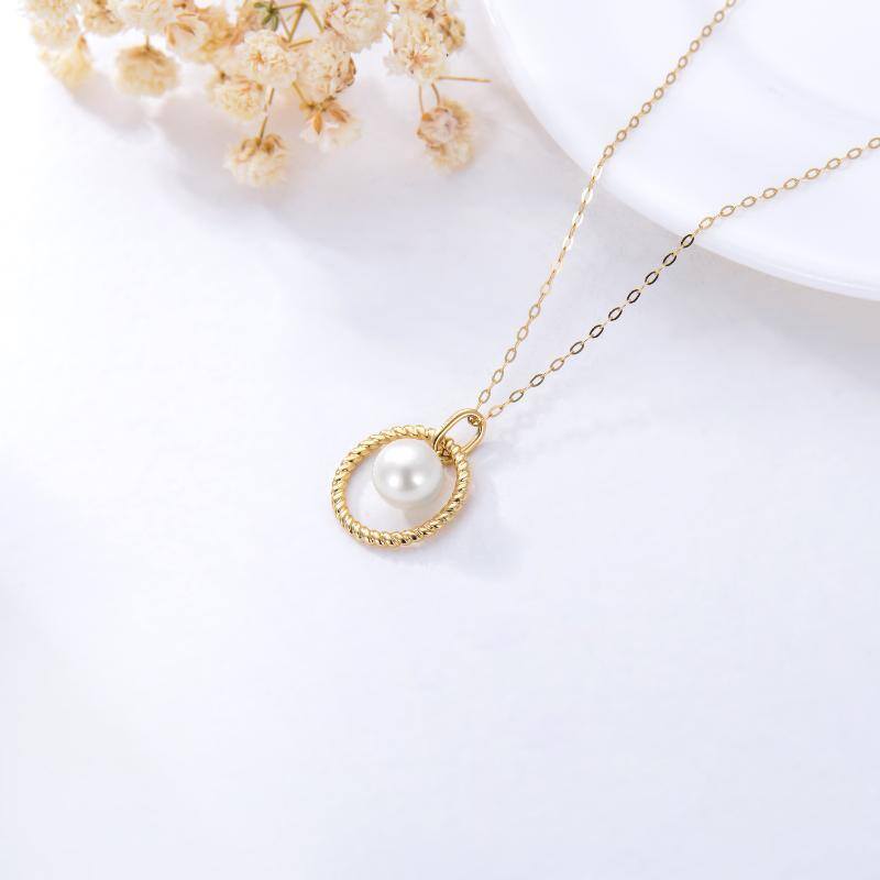 14K Gold Circle Pearl Pendant Necklace For Women-3