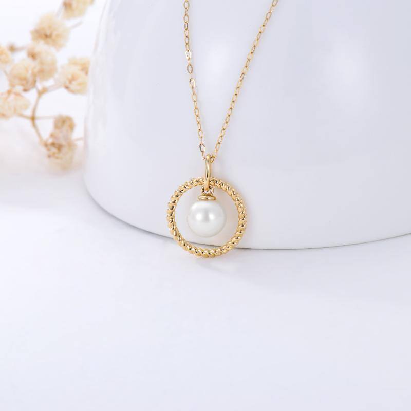 14K Gold Circle Pearl Pendant Necklace For Women-4