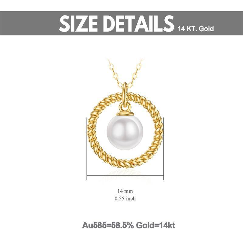 10K Gold Circle Pearl Pendant Necklace For Women-5