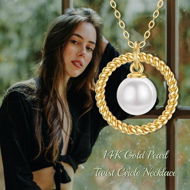 14K Gold Circle Pearl Pendant Necklace For Women-6