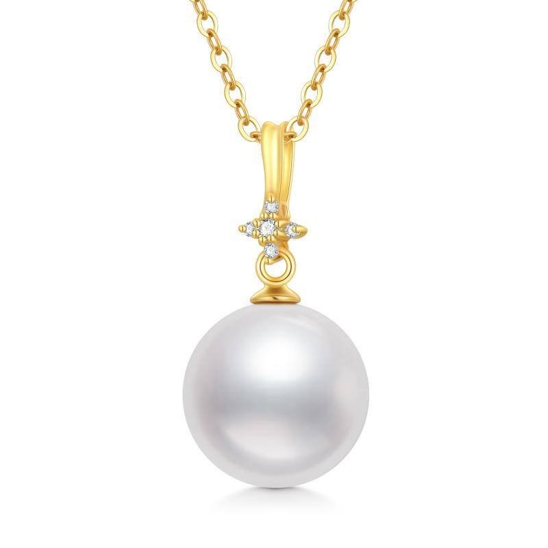 10K Gold Pearl Couple Pendant Necklace-1