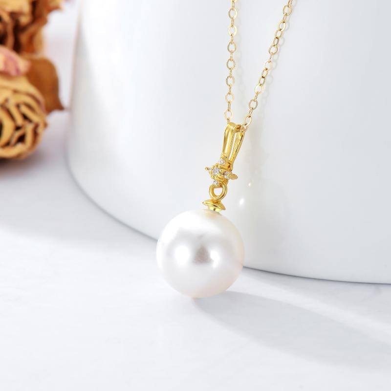 10K Gold Pearl Couple Pendant Necklace-3