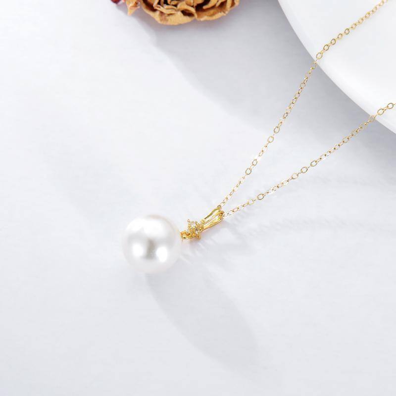 10K Gold Pearl Couple Pendant Necklace-4