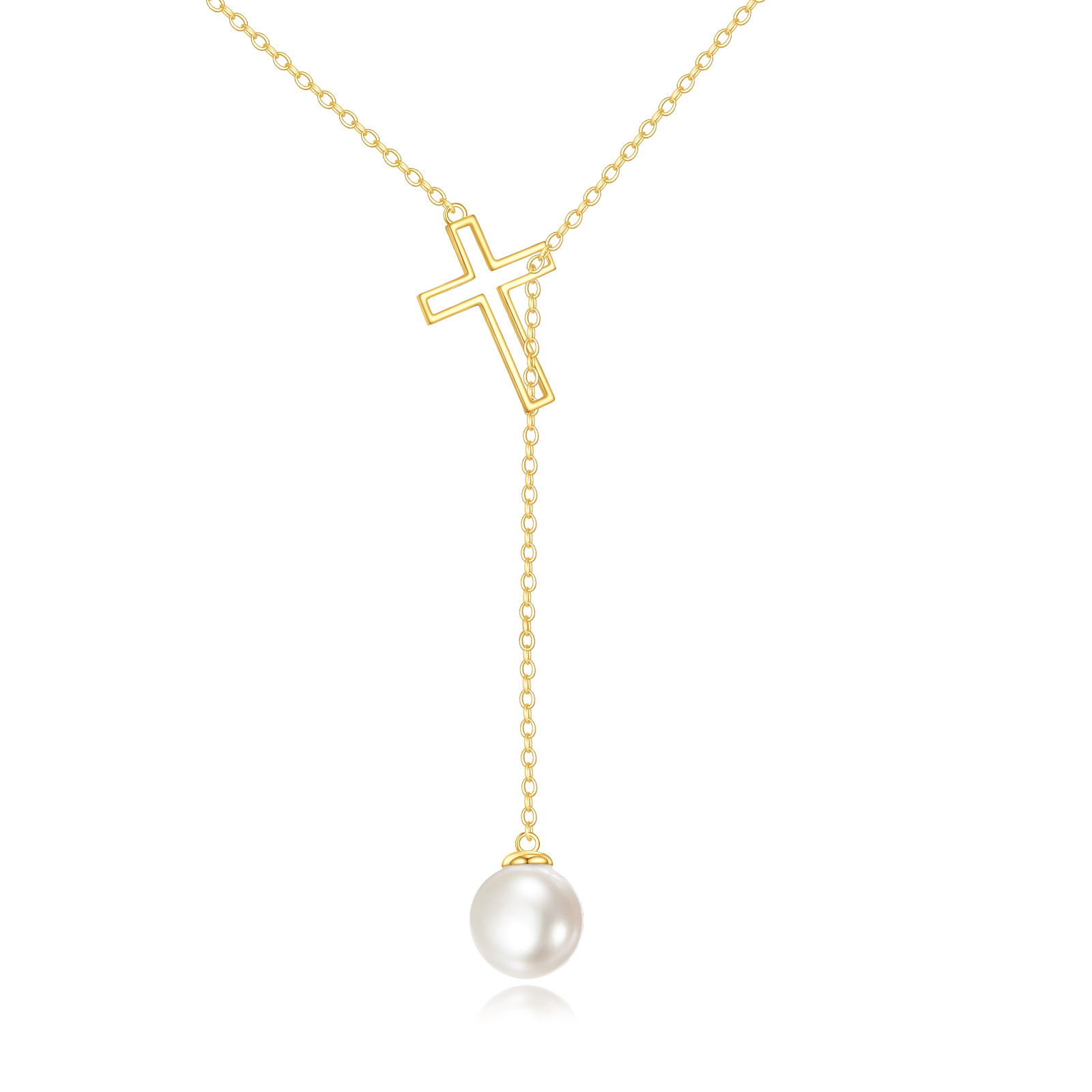 14K Gold Pearl Cros… - image