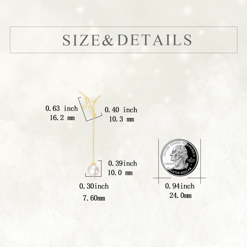 Collana a Y regolabile con croce di perle in oro bianco 10K-5