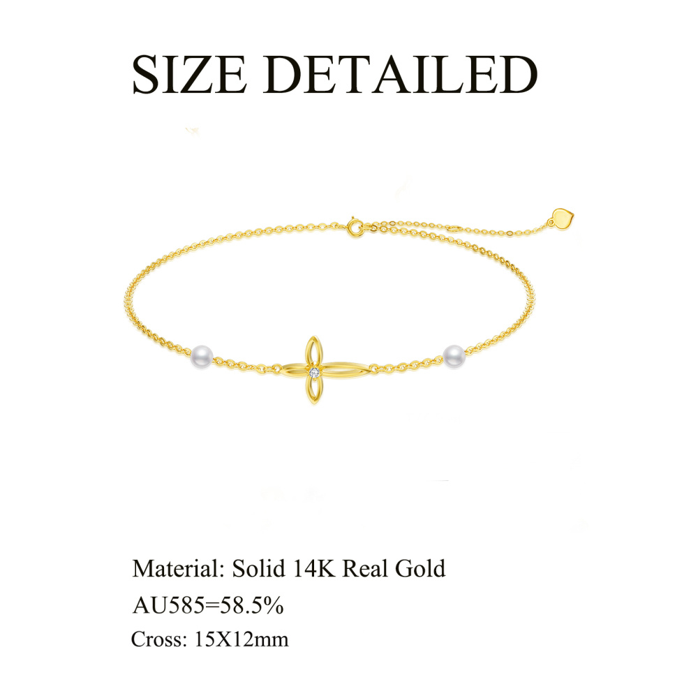 Bracciale con ciondolo a croce in oro 10K con zirconi e perle-5