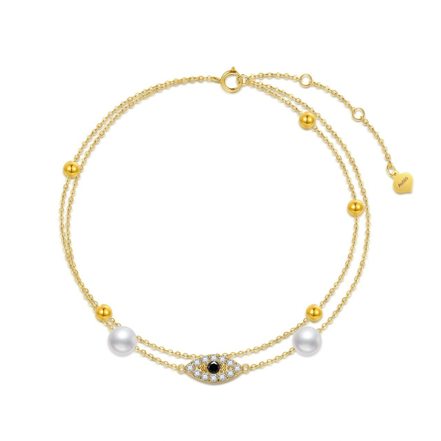 14K Gold Pearl Devil's Eye Multi-layered Anklet-1