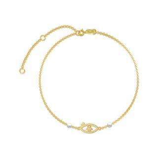 14K Gold Pearl Devil's Eye Pendant Bracelet-5